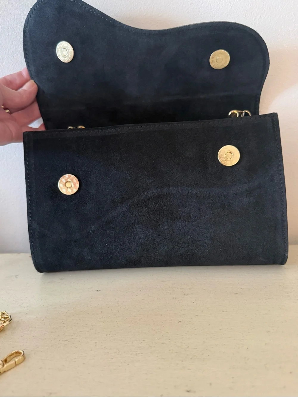 Persaman New York Dora Suede Clutch with Gold Chain - Never Used